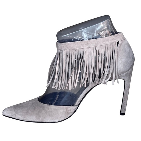 Stuart Weitzman Fringelica Grey Suede Fringe Ankle Strap D' Orsay Pumps … - Picture 3 of 8